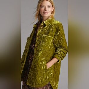 Anthropologie Chartreuse Quilted Velvet Jacket